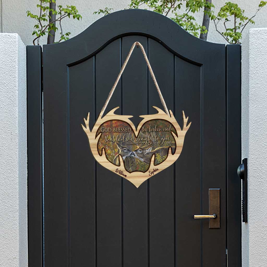 God Blessed The Broken Road - Personalized Christmas Hunting Wood Sign