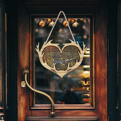 God Blessed The Broken Road - Personalized Christmas Hunting Wood Sign