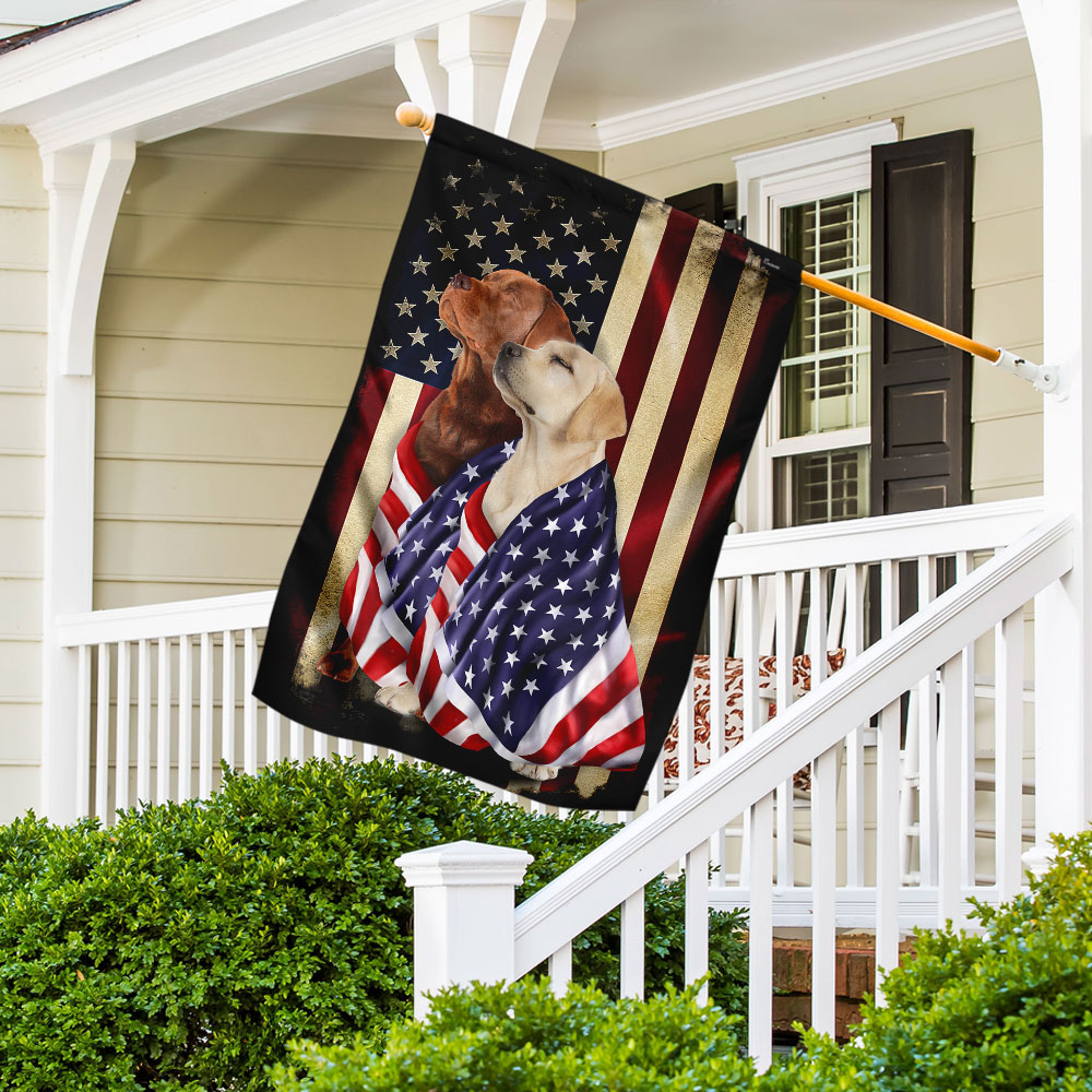 Yellow And Red Fox Labrador Retriever Flag FLAGWIX  ™ American Patriot Flag Wrapped in Glory