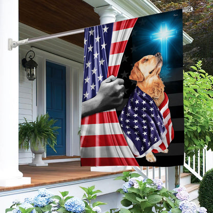 Golden Retriever Patriotic American Flag Wrapped in Glory MLN1430Fv4