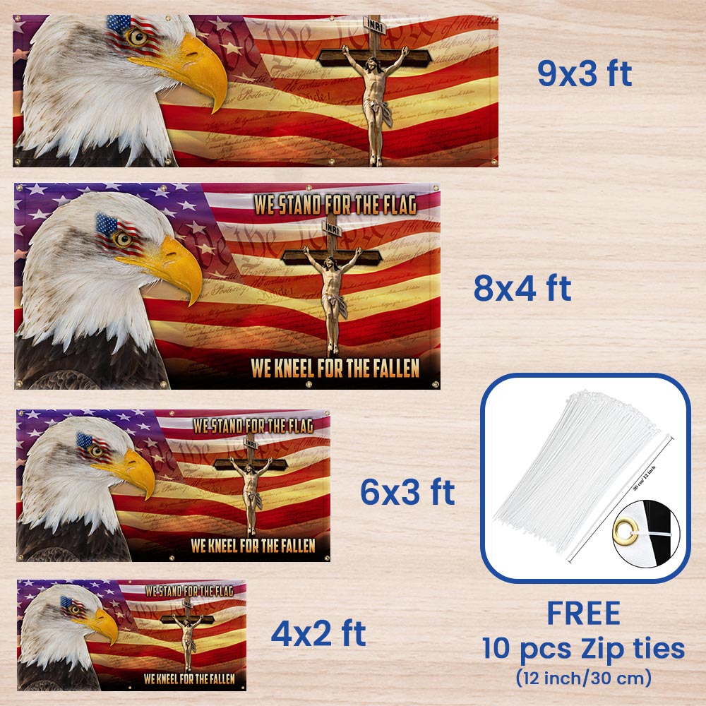 Memorial Day Patriotic Eagle Memorial We Stand For The Flag We Kneel For The Cross Fence Banner MLN2652FB