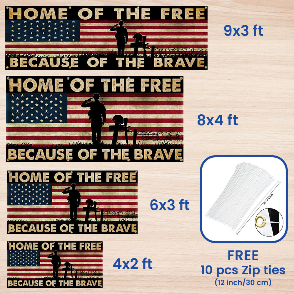 Memorial Day Veterans Home Of The Free Because Of The Brave Fence Banner TQN2717FB