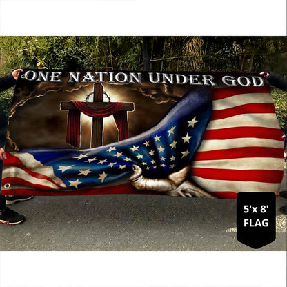 One Nation Under God. Christian Cross American Flag THB2013GF