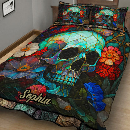 Floral Skull - Personalized Skull Quilt Set