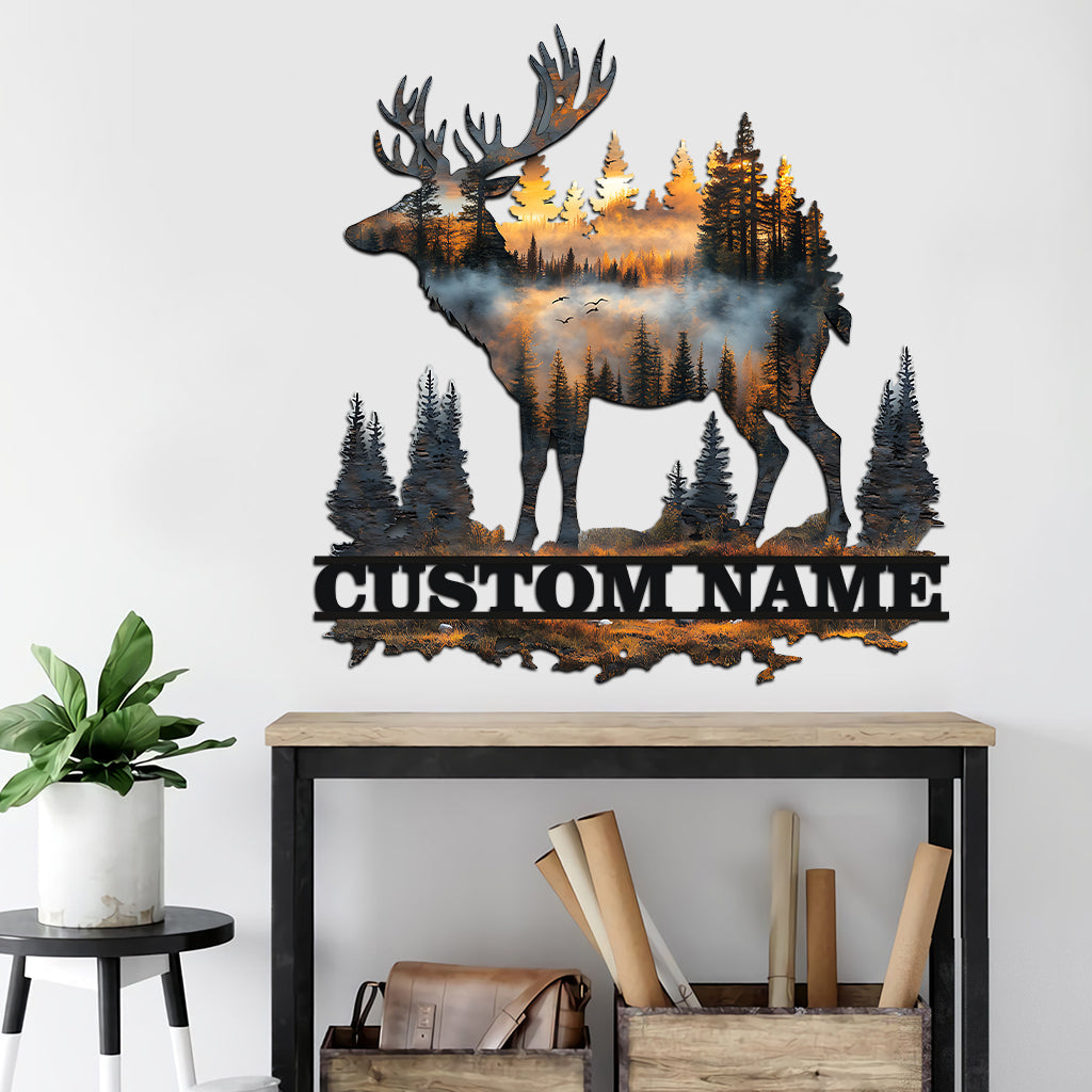 Custom Name Hunting Deer Sunset - Personalized Hunting Cut Metal Sign