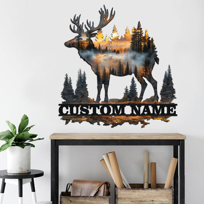 Custom Name Hunting Deer Sunset - Personalized Hunting Cut Metal Sign