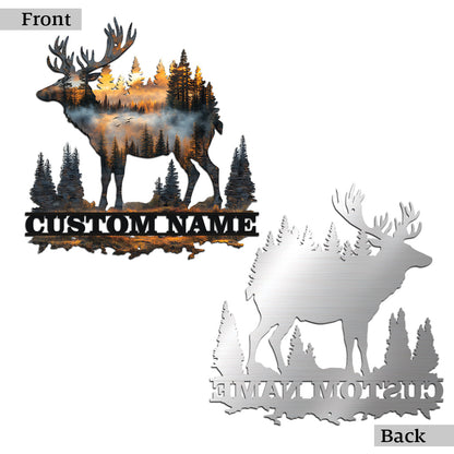 Custom Name Hunting Deer Sunset - Personalized Hunting Cut Metal Sign
