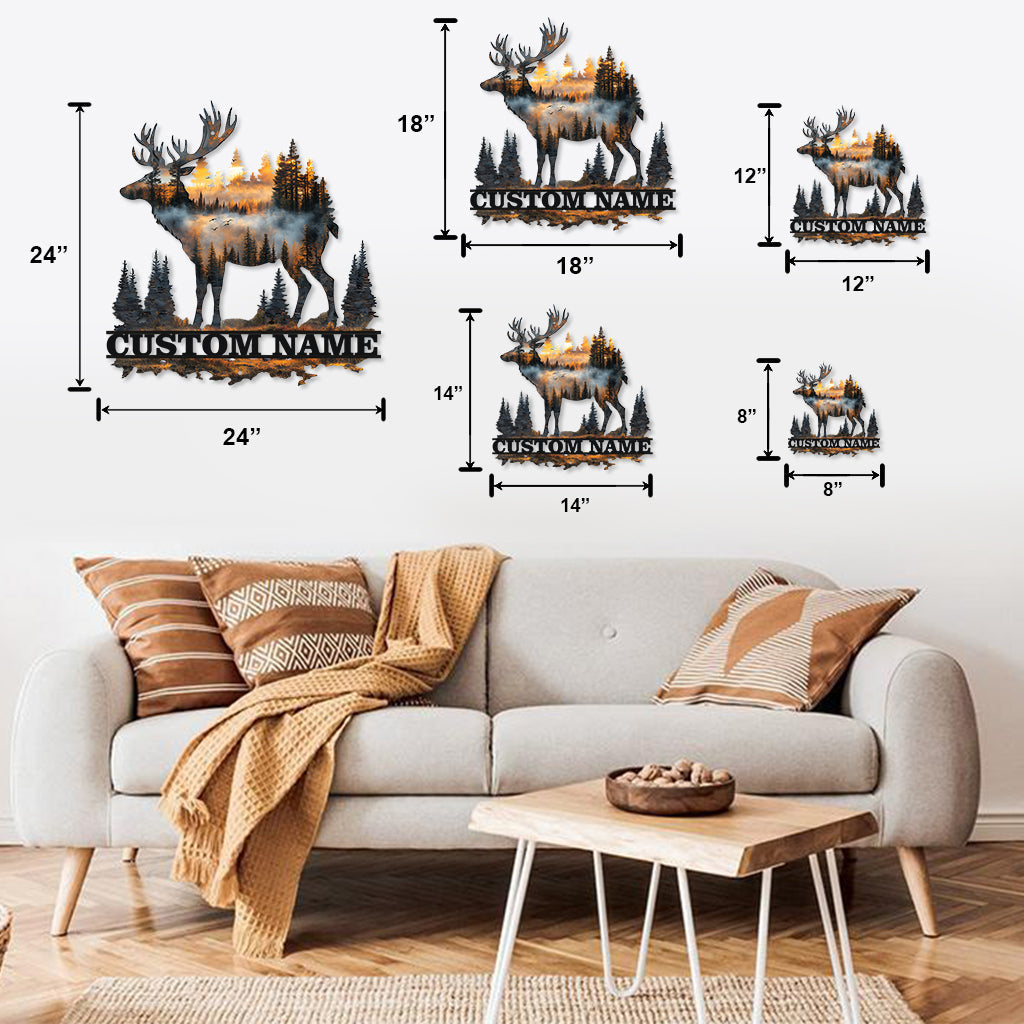 Custom Name Hunting Deer Sunset - Personalized Hunting Cut Metal Sign