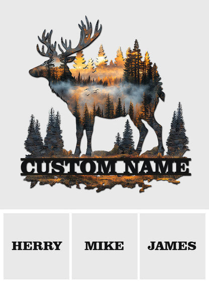Custom Name Hunting Deer Sunset - Personalized Hunting Cut Metal Sign