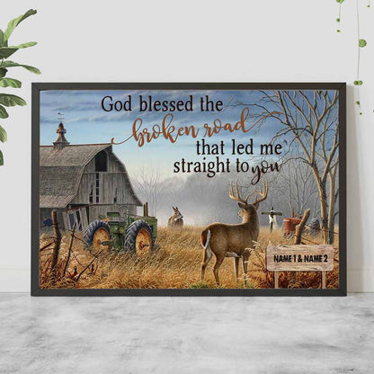 God Blessed The Broken Road - Personalized Couple Hunting Poster