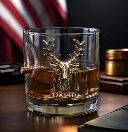 Love Hunting - Personalized Hunting Bullet Whiskey Glass