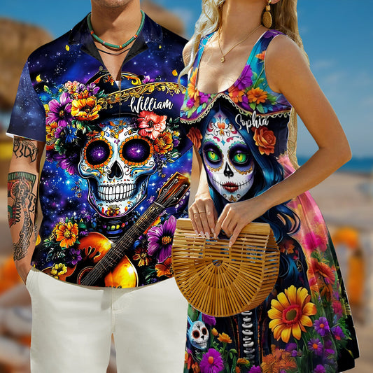Till Death Do Us Part - Personalized Skull Hawaiian Shirt & Sleeveless Dress
