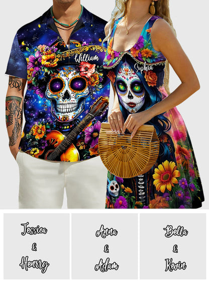 Till Death Do Us Part - Personalized Skull Hawaiian Shirt & Sleeveless Dress