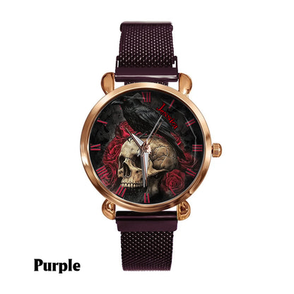 Night Skull Raven - Personalized Skull Women Hand Watch