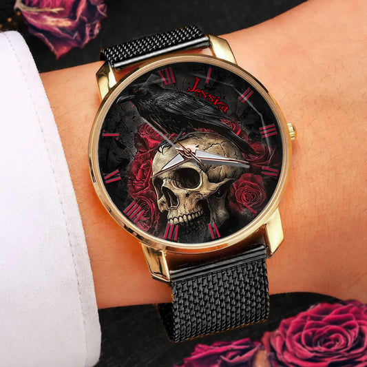 Night Skull Raven - Personalized Skull Women Hand Watch
