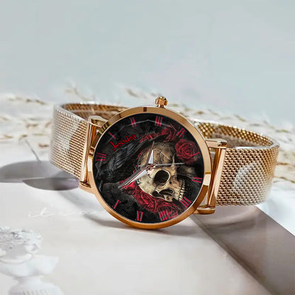 Night Skull Raven - Personalized Skull Women Hand Watch
