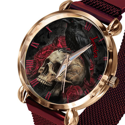 Night Skull Raven - Personalized Skull Women Hand Watch