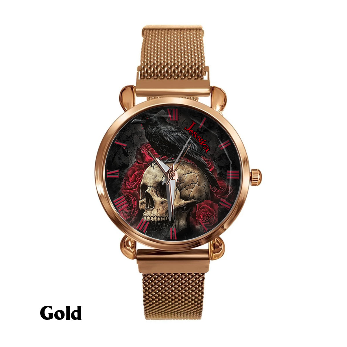 Night Skull Raven - Personalized Skull Women Hand Watch