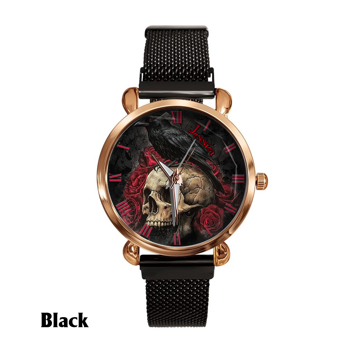 Night Skull Raven - Personalized Skull Women Hand Watch