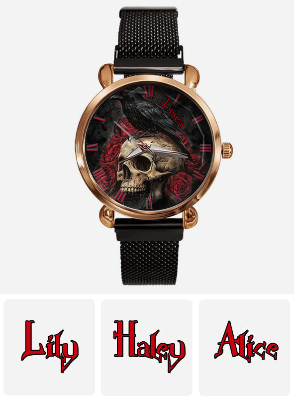 Night Skull Raven - Personalized Skull Women Hand Watch
