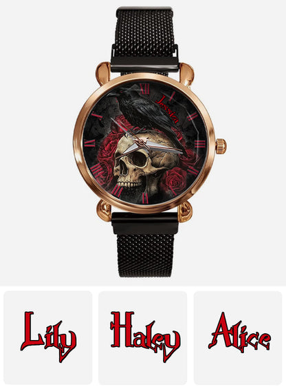 Night Skull Raven - Personalized Skull Women Hand Watch