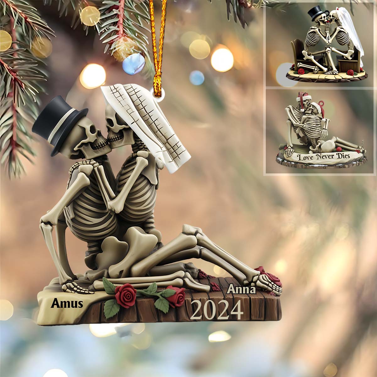 Love Never Dies - Personalized Skull Ornament