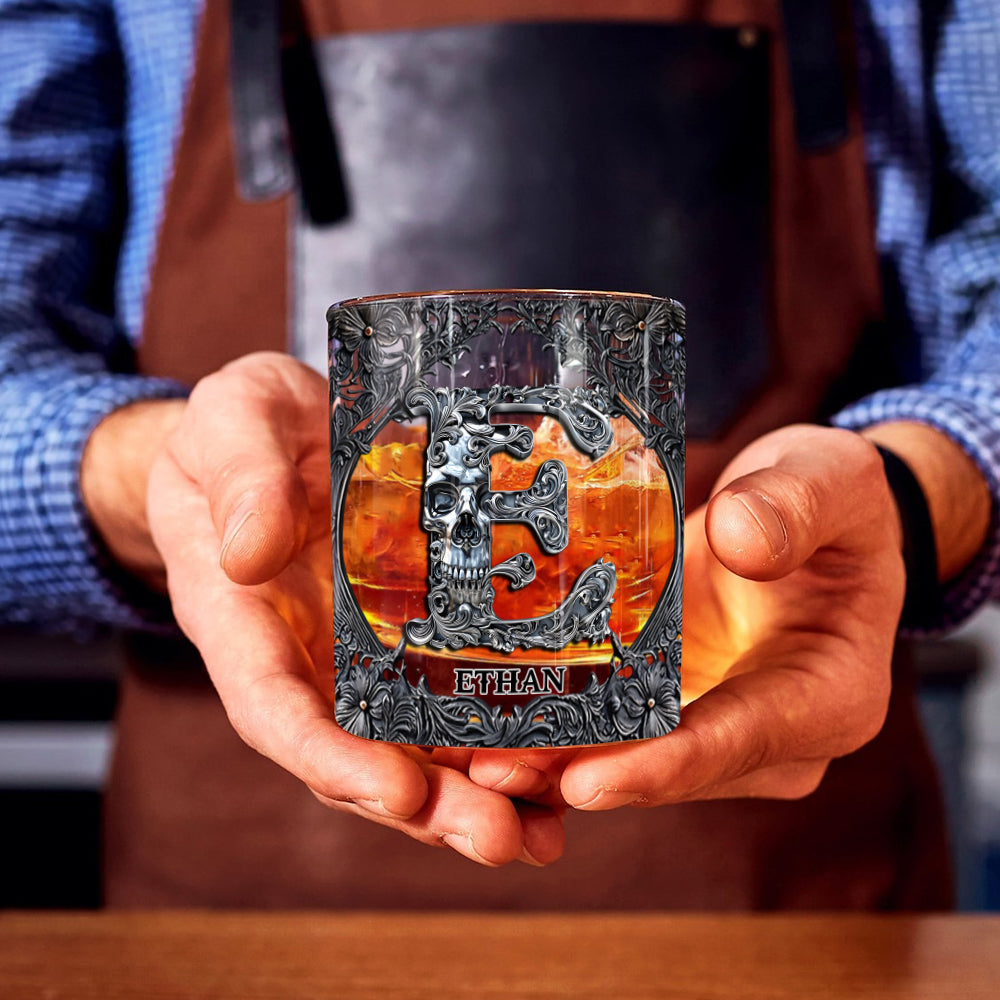 Skull Name Initial Letter - Personalized Skull Whiskey Glass