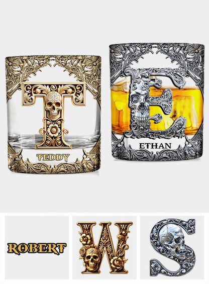 Skull Name Initial Letter - Personalized Skull Whiskey Glass