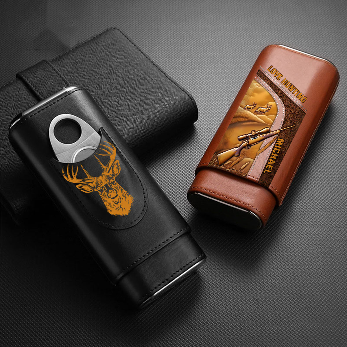 Love Hunting Gift For Dad Grandpa Husband - Personalized Hunting Leather Cigar Humidor Case