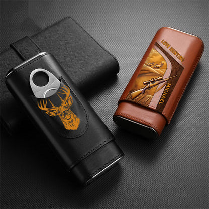 Love Hunting Gift For Dad Grandpa Husband - Personalized Hunting Leather Cigar Humidor Case