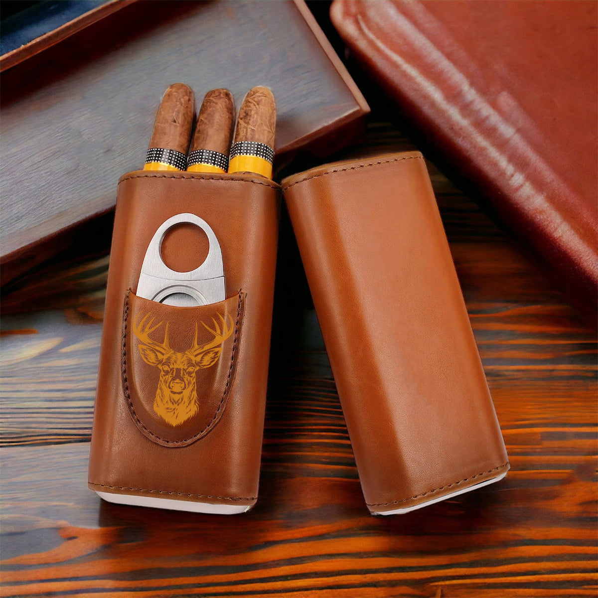 Love Hunting Gift For Dad Grandpa Husband - Personalized Hunting Leather Cigar Humidor Case