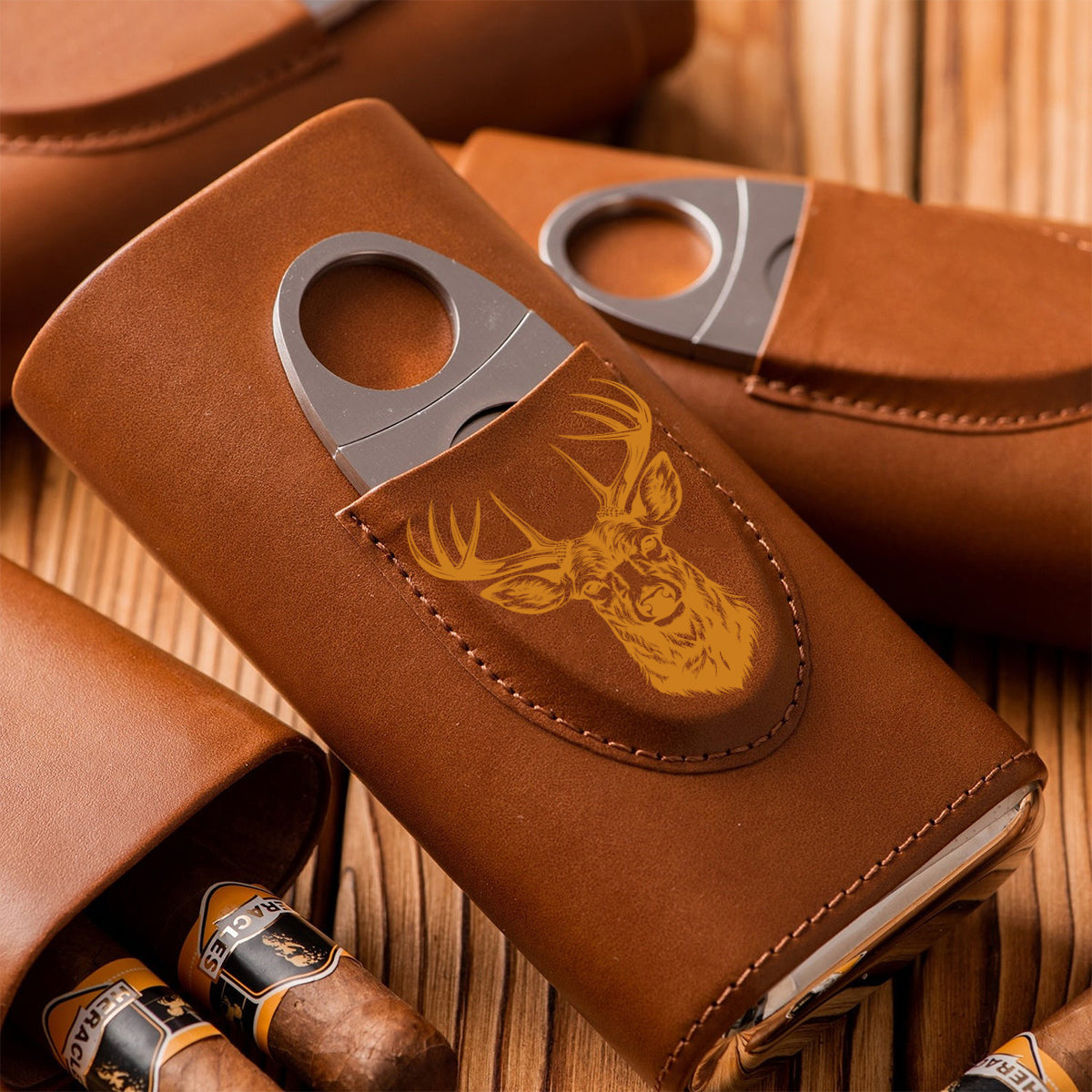Love Hunting Gift For Dad Grandpa Husband - Personalized Hunting Leather Cigar Humidor Case