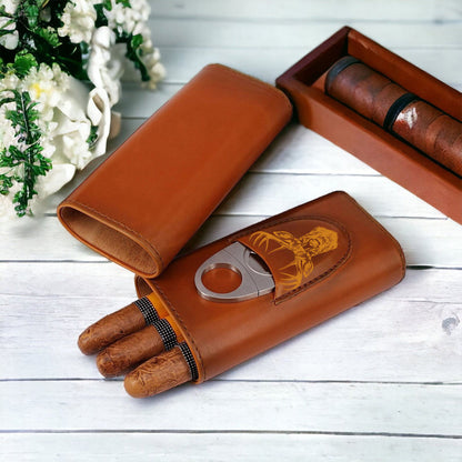 Love Hunting Gift For Dad Grandpa Husband - Personalized Hunting Leather Cigar Humidor Case