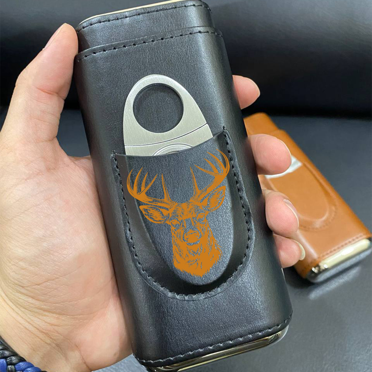 Love Hunting Gift For Dad Grandpa Husband - Personalized Hunting Leather Cigar Humidor Case