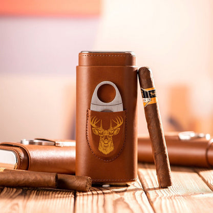 Love Hunting Gift For Dad Grandpa Husband - Personalized Hunting Leather Cigar Humidor Case