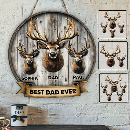 Best Dad Ever Gift For Dad, Grandpa, Uncle,.. - Personalized Hunting Custom Shaped Wood Sign