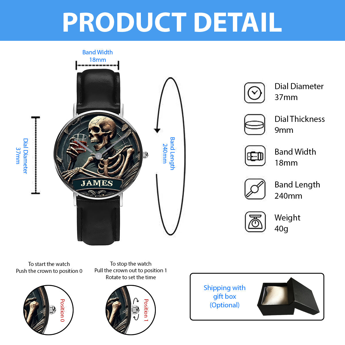Time To Drink - Personalized Skull Hand Watch
