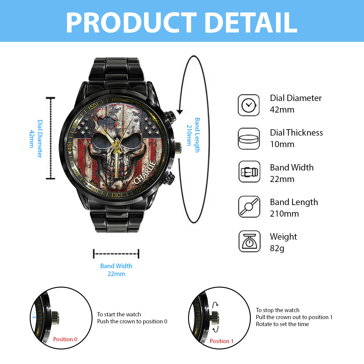 Patriotic Skull - Personalized Skull Hand Watch