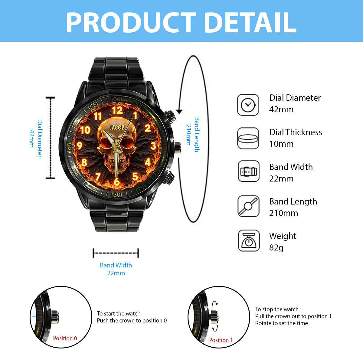 Fire Skull - Personalized Skull Hand Watch