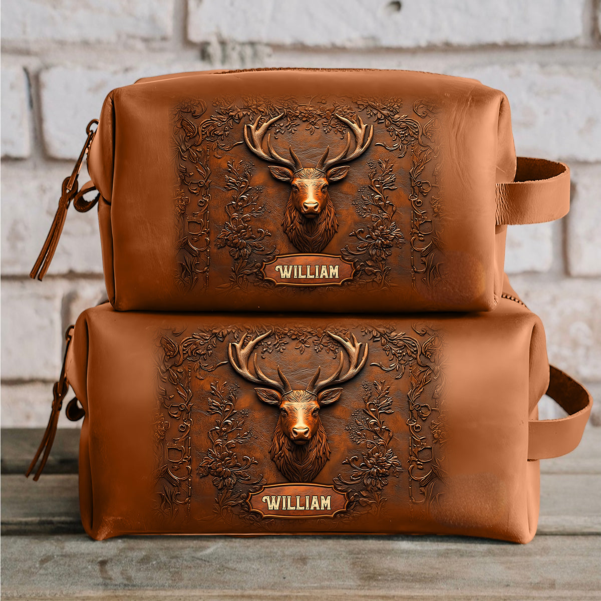 Hunting Gift for Husband, Grandpa, Dad - Personalized Hunting Leather Toiletry Bag