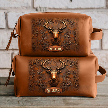 Hunting Gift for Husband, Grandpa, Dad - Personalized Hunting Leather Toiletry Bag