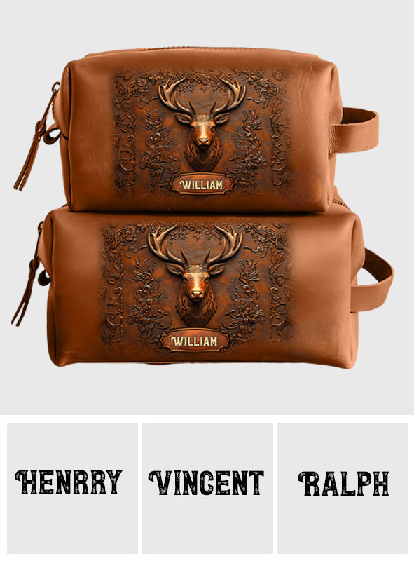 Hunting Gift for Husband, Grandpa, Dad - Personalized Hunting Leather Toiletry Bag