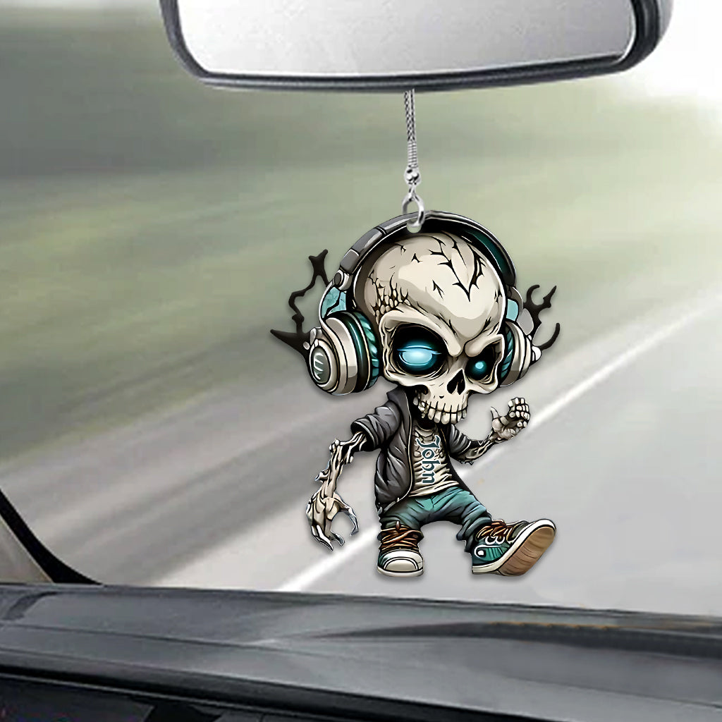Skull Listening To Music - Personalized Skull Car Ornament