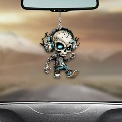 Skull Listening To Music - Personalized Skull Car Ornament