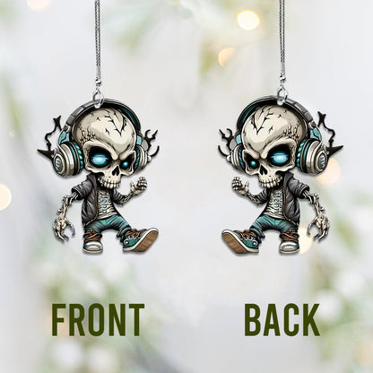 Skull Listening To Music - Personalized Skull Car Ornament