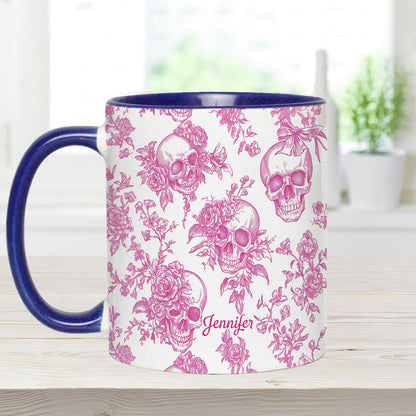 Pink Toile Skull - Personalized Skull Accent Mug