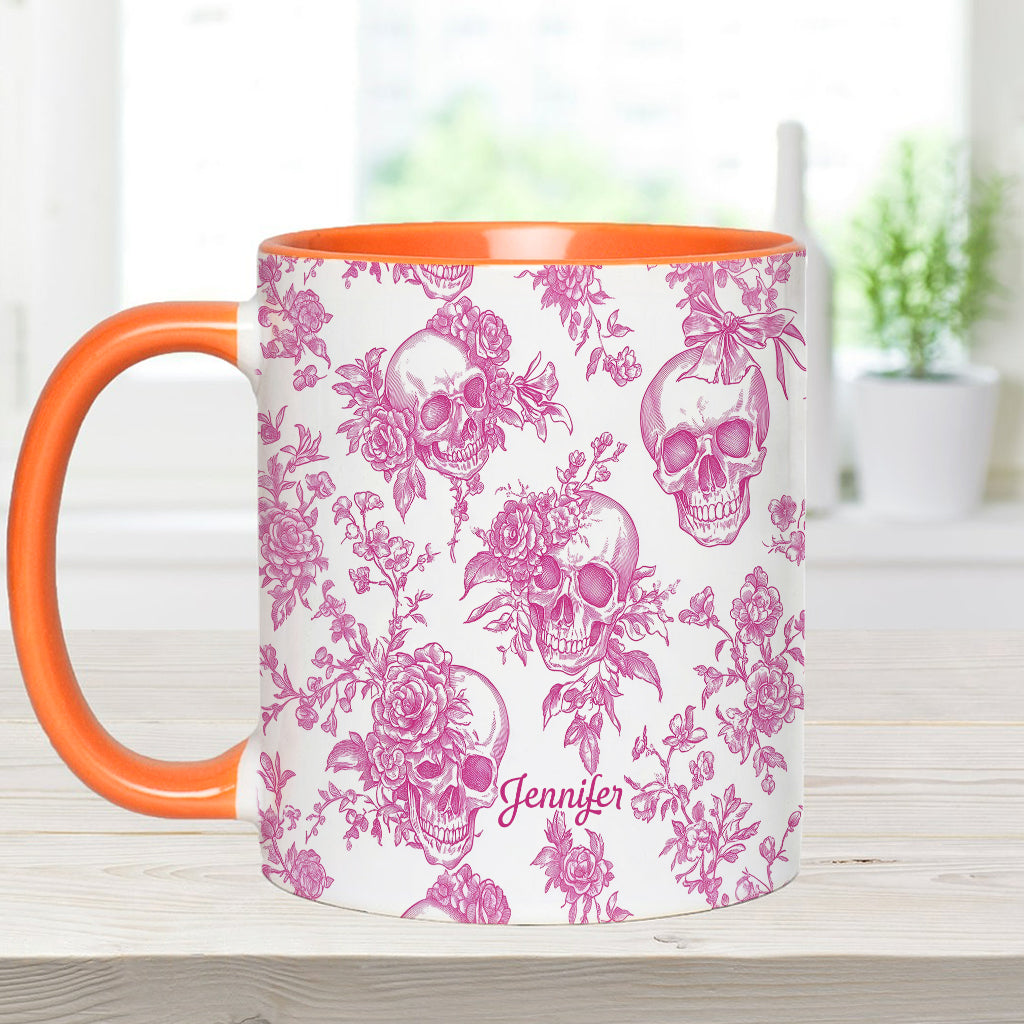 Pink Toile Skull - Personalized Skull Accent Mug