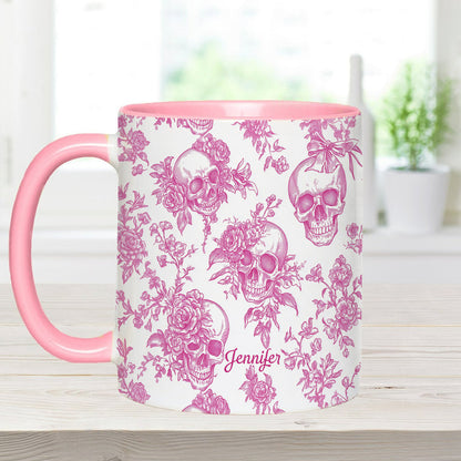 Pink Toile Skull - Personalized Skull Accent Mug