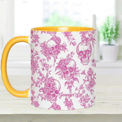 Pink Toile Skull - Personalized Skull Accent Mug