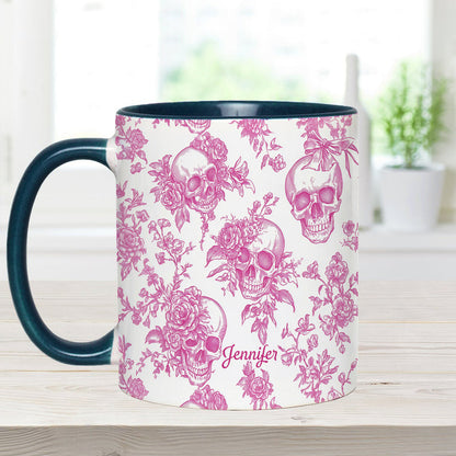 Pink Toile Skull - Personalized Skull Accent Mug